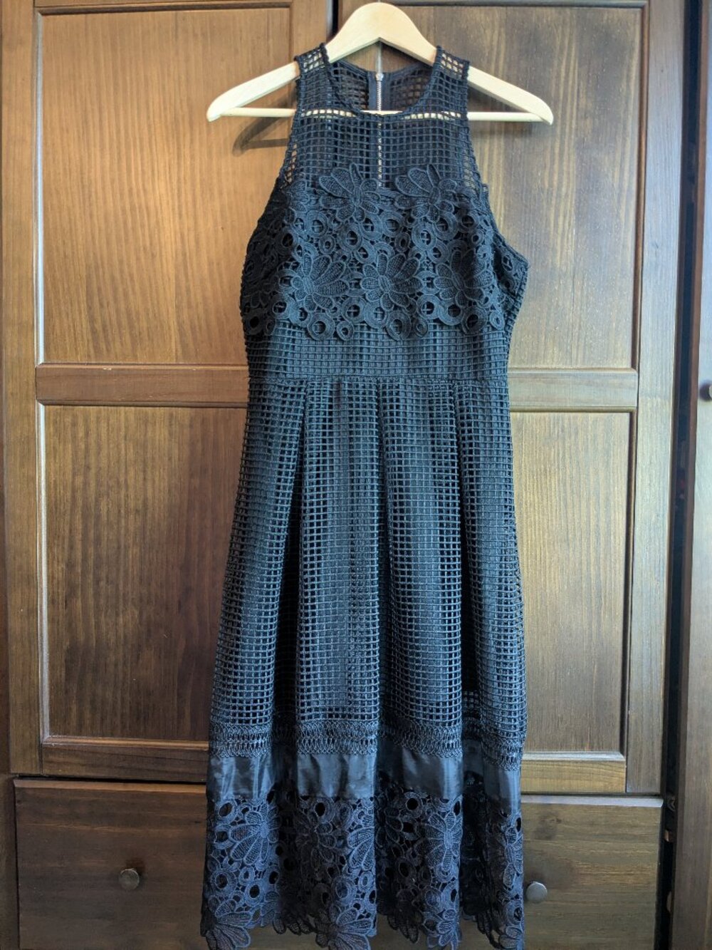 Just Me Black Lace & Mesh Sleeveless Dress – Size M